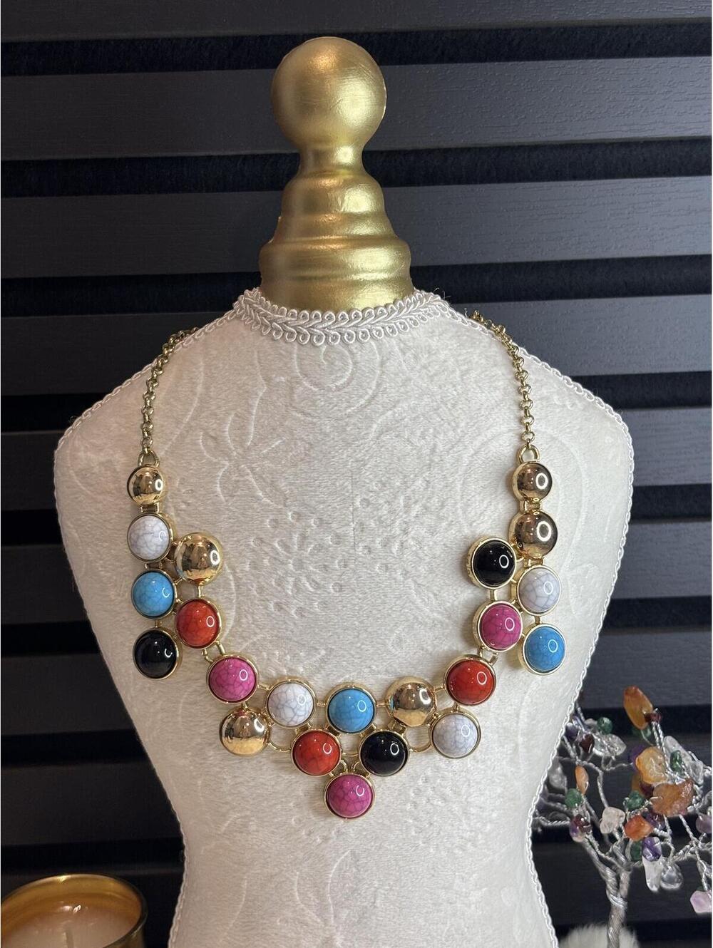 Avon Multicolor and Gold Tone Statement Necklace